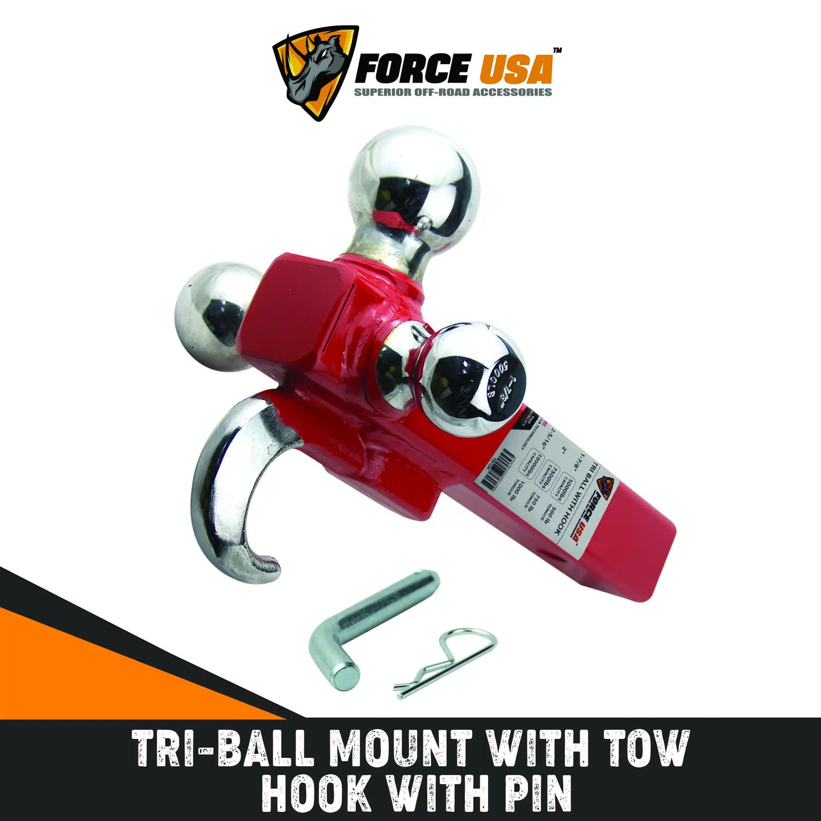 FORCE USA Tri-Ball Mount with Hook & Pin