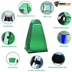 FORCE USA Green Portable Pop Up Shower Tent Spacious Changing Room for Camping - Image 3