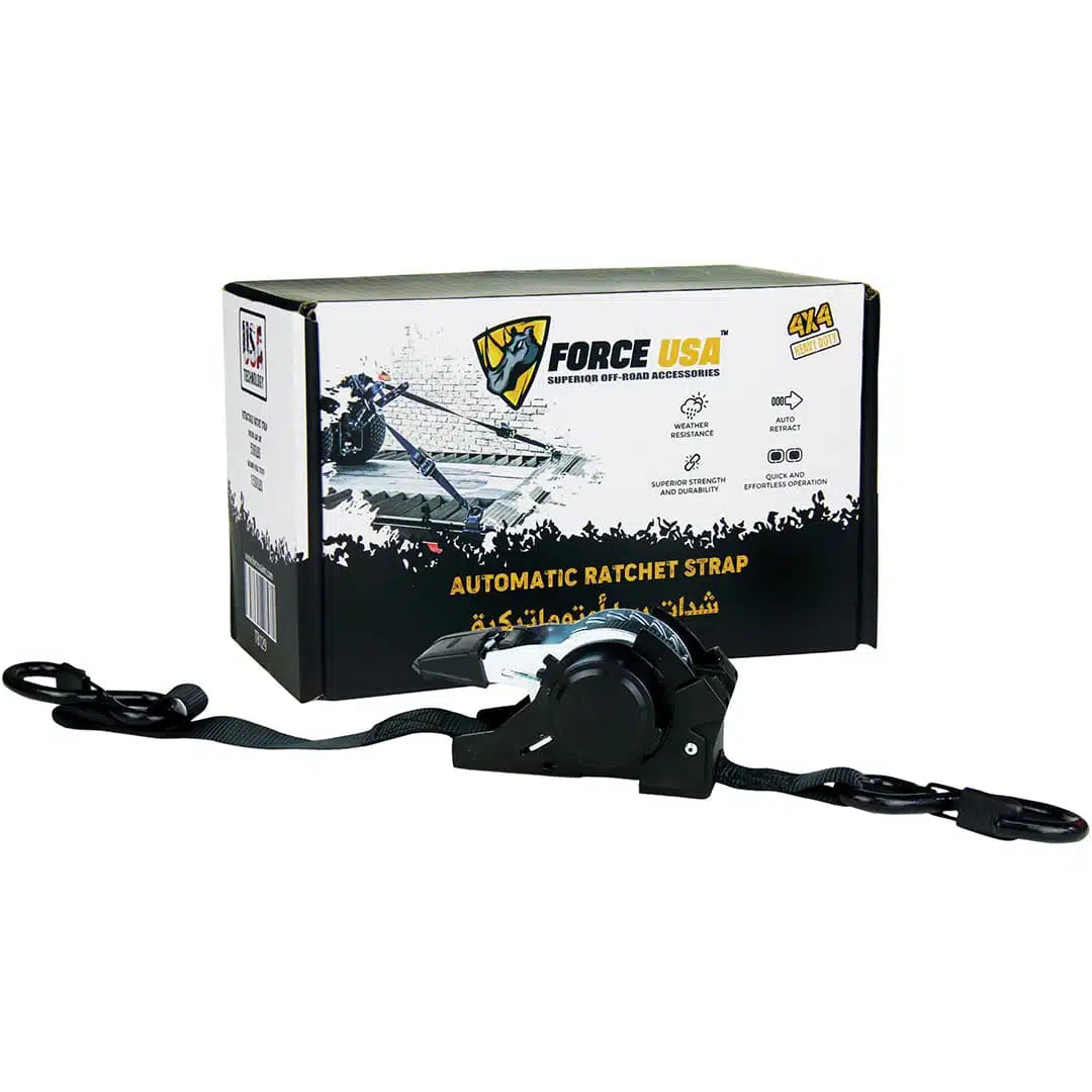 FORCE USA Automatic Retractable Ratchet Tie Down Straps - Guaranteed Max Break