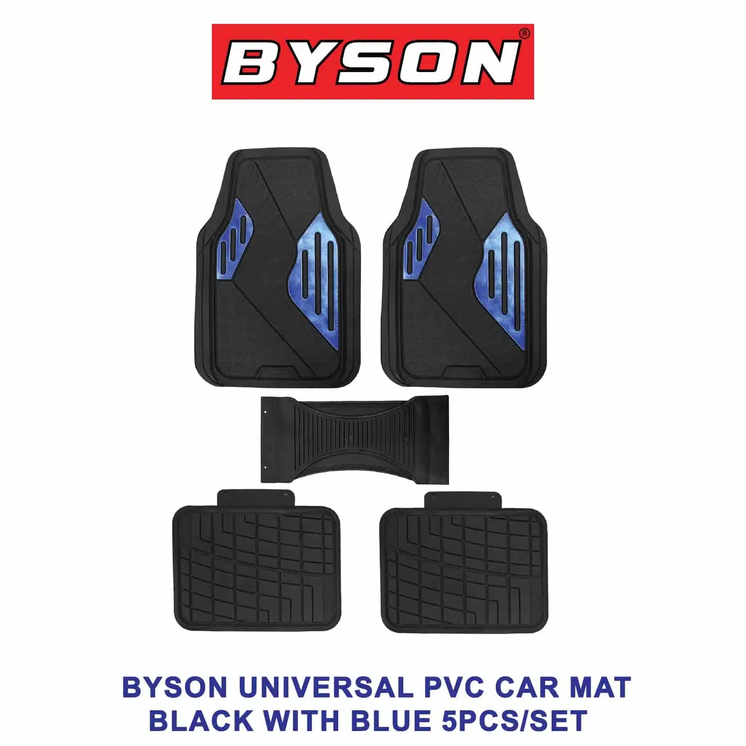 BYSON Universal PVC Car Mat Black with Blue 5 Pieces Set