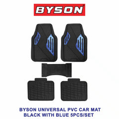 BYSON Universal PVC Car Mat Black with Blue 5 Pieces Set