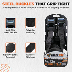 FORCE USA LASHING TIE-DOWN STRAPS 1x12FT 2PCS/SET - Image 3