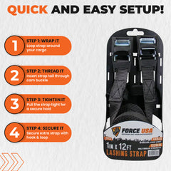 FORCE USA LASHING TIE-DOWN STRAPS 1x12FT 2PCS/SET - Image 4