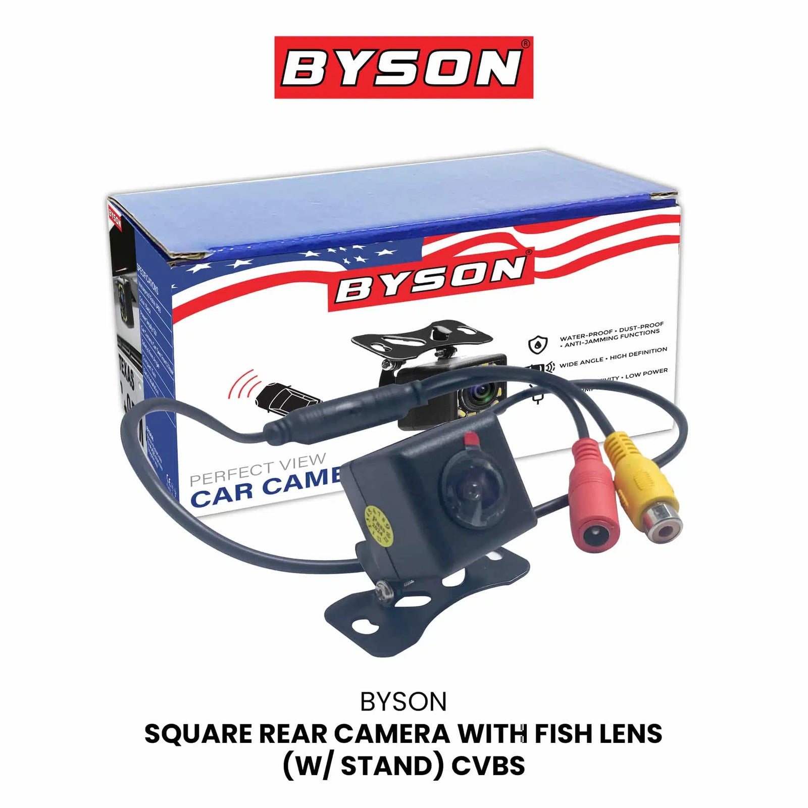 BYSON SQUARE REAR CAMERA WITH FISH LENS (WITH STAND) CVBS