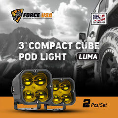 FORCE USA 3 IN COMPACT CUBE DRIVING LUMA LIGHT FOG - YELLOW - Image 4