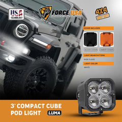 FORCE USA 3-IN-1 COMPACT CUBE DRIVING LUMA LIGHT FLOOD- WHITE - Image 2