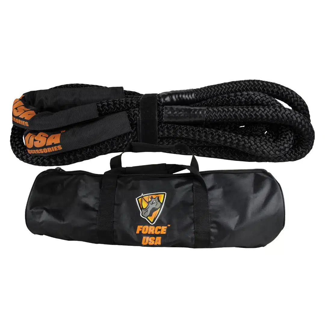FORCE USA Extreme Strength Kinetic Tow Rope - Black Heavy Duty | Ideal for