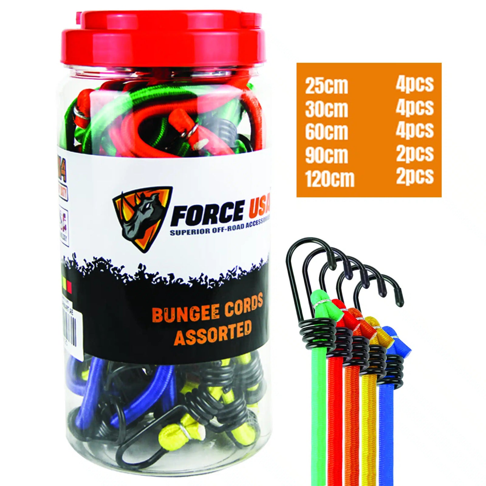 FORCE USA Premium Bungee Cords with Hooks (16PCS)
