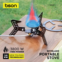 Bson Bayblade Portable Stove – 3800W Fire Power, Folding Design, 14cm Burner Stand, Electronic Ignition, Energy Saving, with Carry Bag