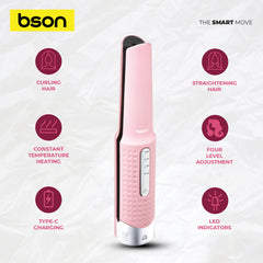 Bson Lock Hair Styler – Wireless Portable Hair Straightener & Curler with 4-Level Heat Adjustment, LED Indicators, Type-C Charging & Lock System