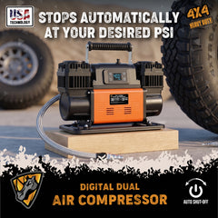 FORCE USA DIGITAL HEAVY DUTY DOUBLE CYLINDER AIR COMPRESSOR (ORANGE) WITH STAINLESS STEEL HOSE