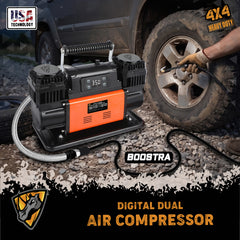 FORCE USA DIGITAL HEAVY DUTY DOUBLE CYLINDER AIR COMPRESSOR (ORANGE) WITH STAINLESS STEEL HOSE