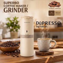DùPRESSO by Bson Superbo 2-in-1 Coffee Grinder & Maker – 38 Grind Levels, 350ml