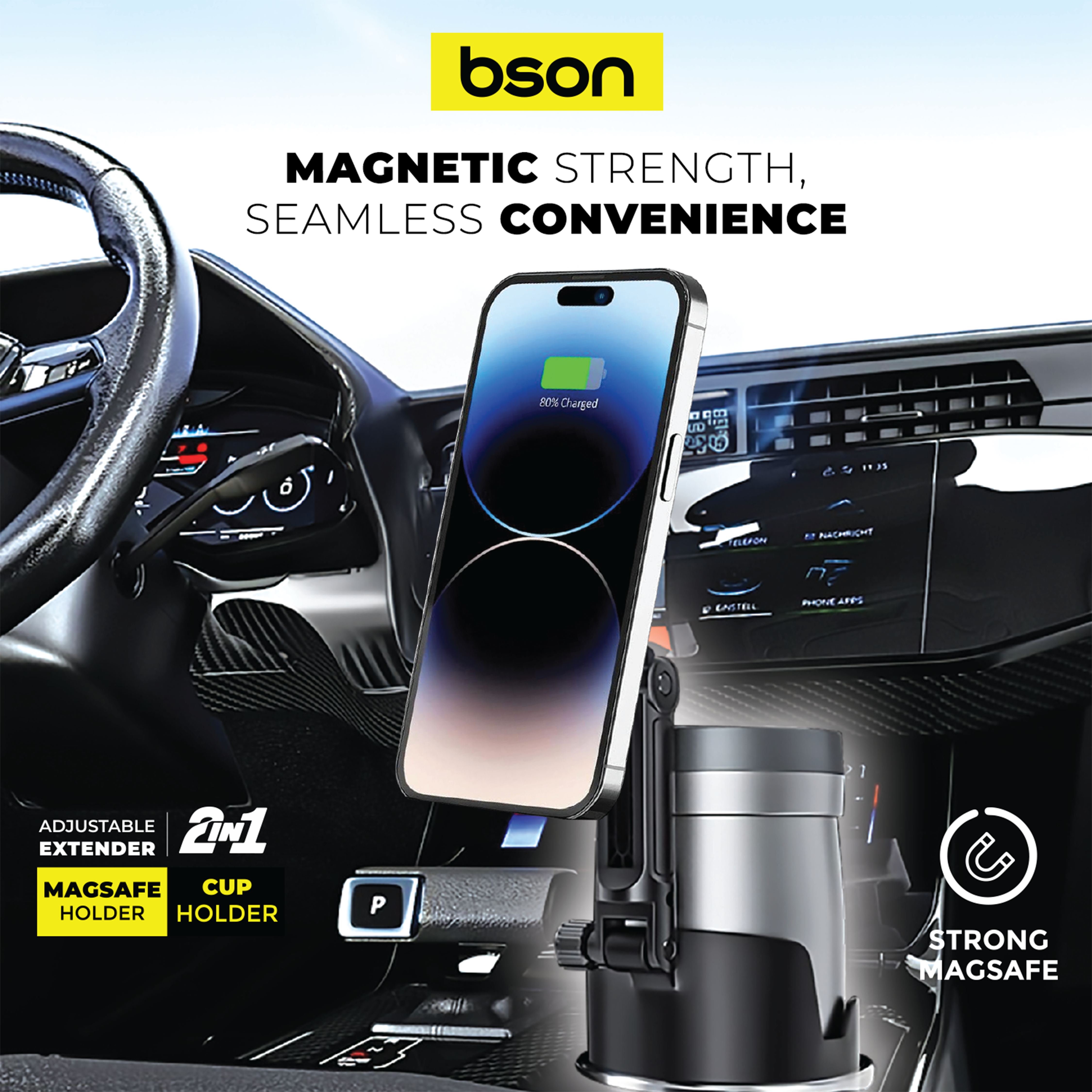 Bson New Cup MagSafe Phone Holder 2-in-1 Adjustable Car Cup Holder Mount with - Image 4