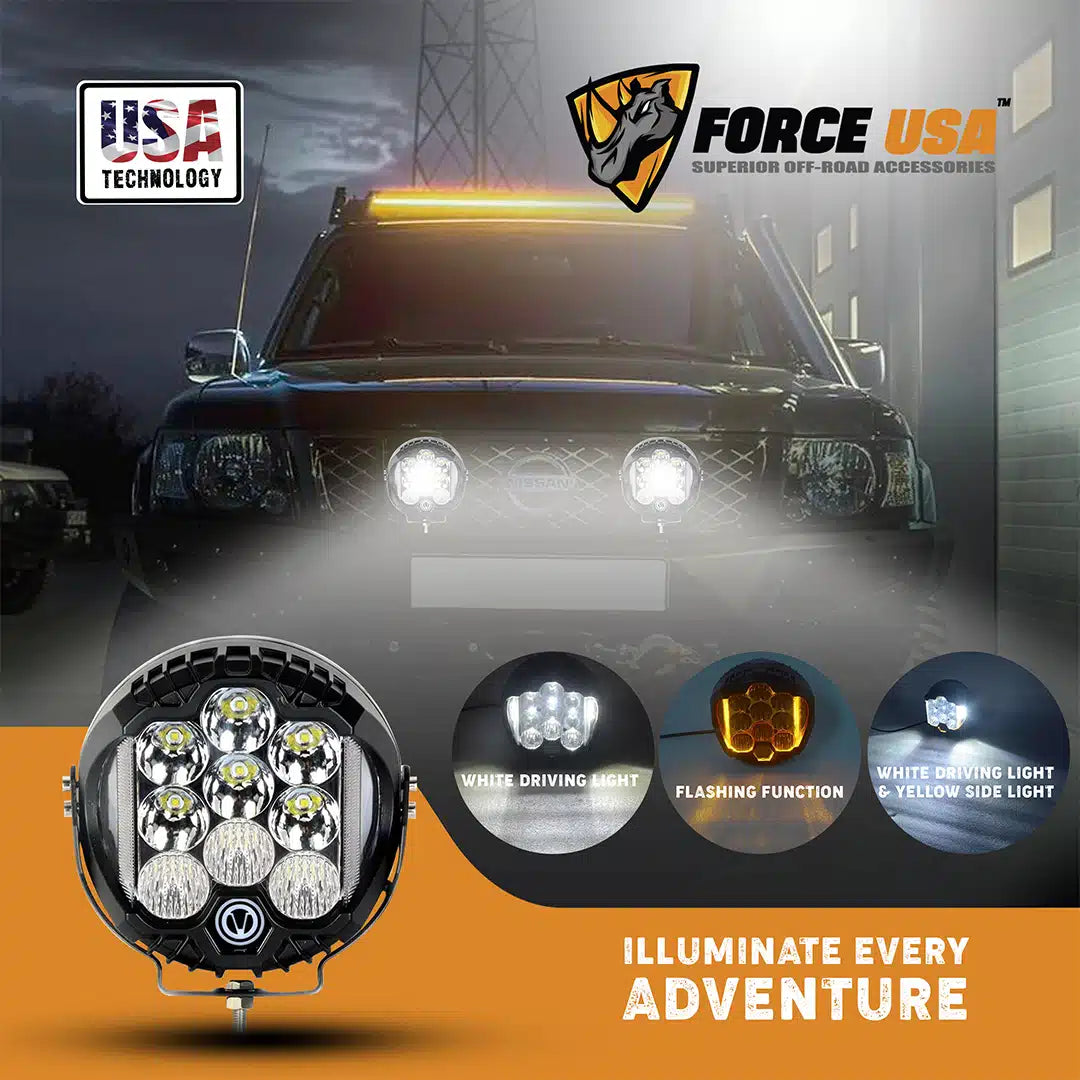 FORCE USA Round Work Light  7 Inches [YELLOW/ WHITE] - Image 5
