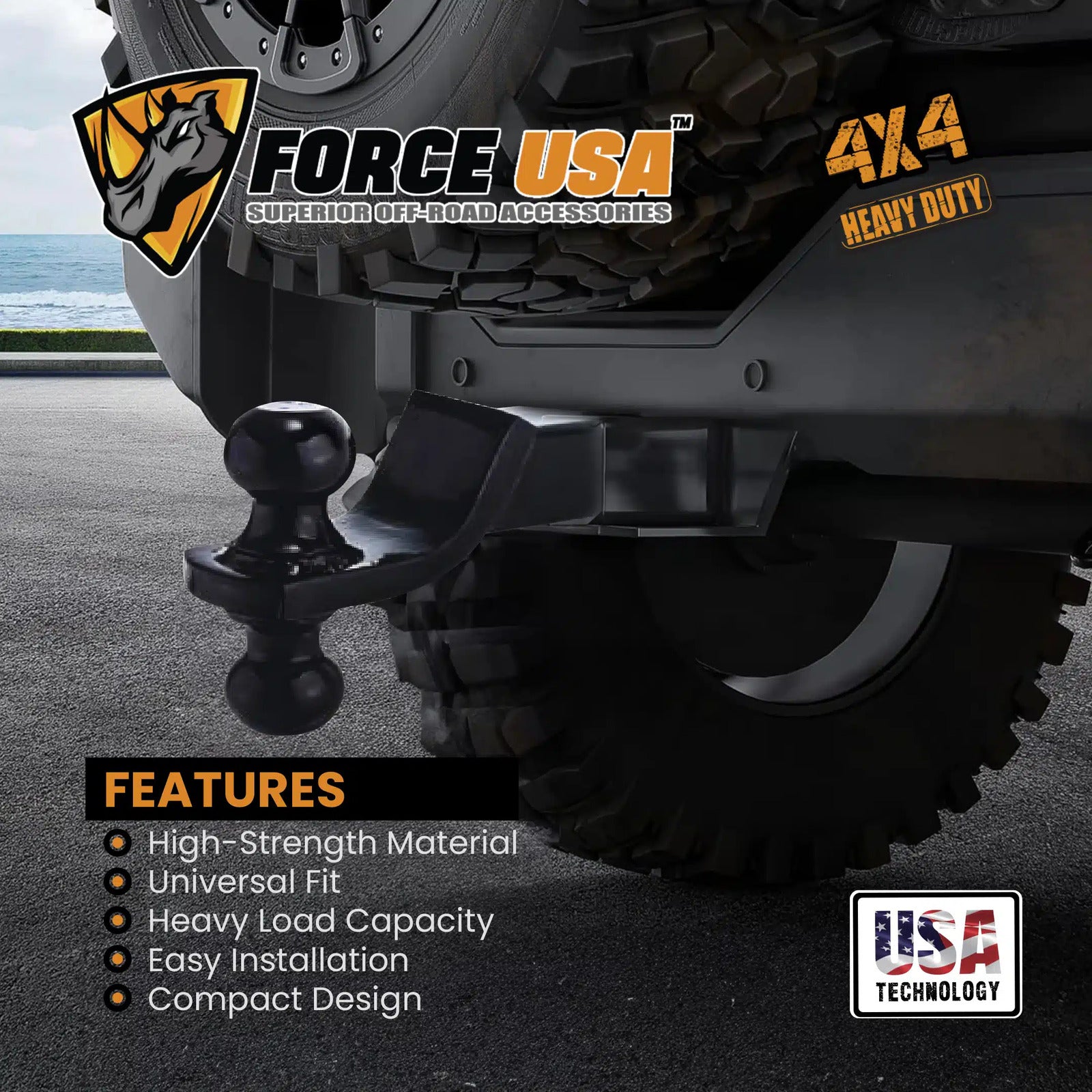 FORCE USA Hitch Ball Mount with 2 in Ball & Hitch Pin - Image 3