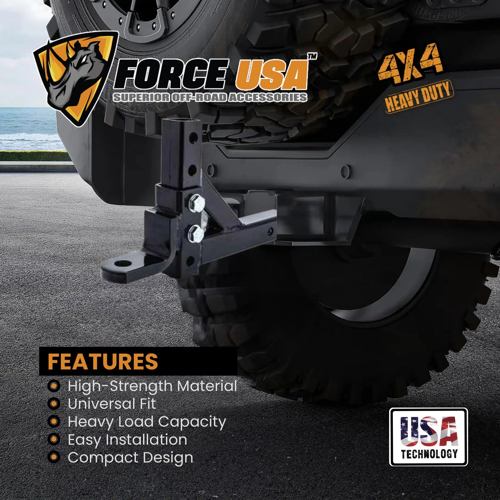 FORCE USA 5 Holes Adjustable Towing Hook - 2 Inch Receiver Mount 8 Positions - Image 4