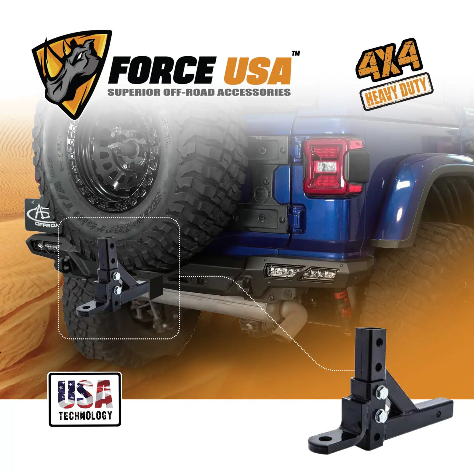 FORCE USA 5 Holes Adjustable Towing Hook - 2 Inch Receiver Mount 8 Positions - Image 7