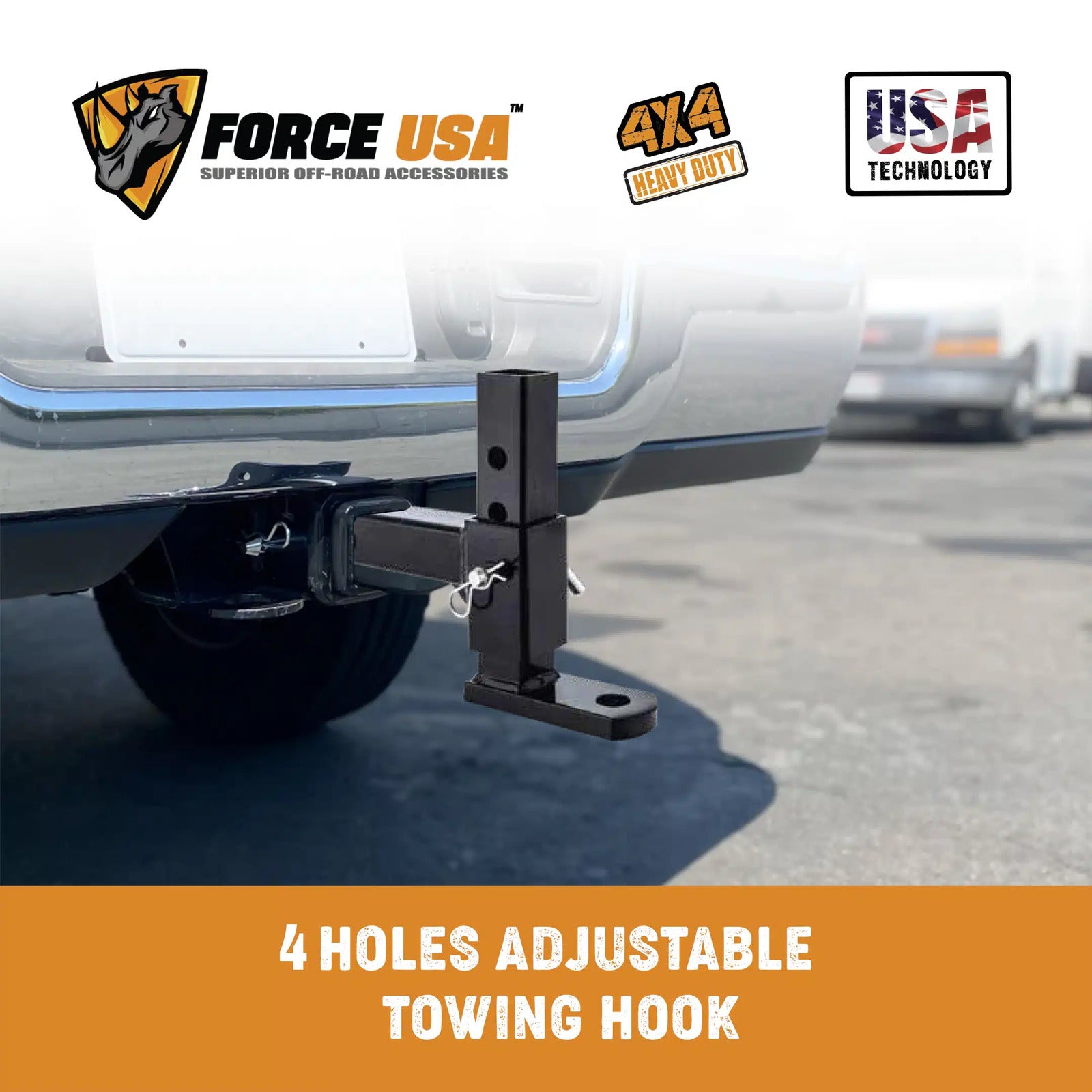 FORCE USA 4 Holes Adjustable Towing Hook in Black: Unleash Your Towing Power! - Image 3