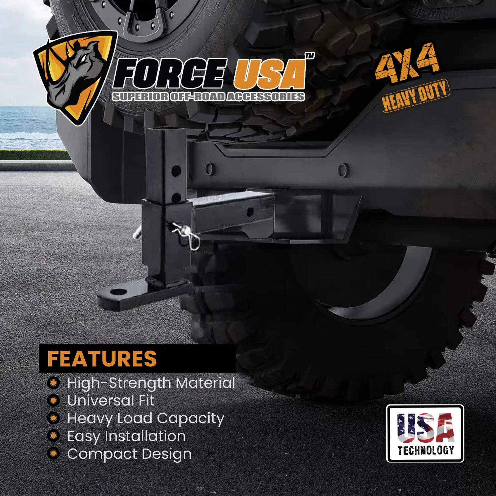 FORCE USA 4 Holes Adjustable Towing Hook in Black: Unleash Your Towing Power! - Image 4