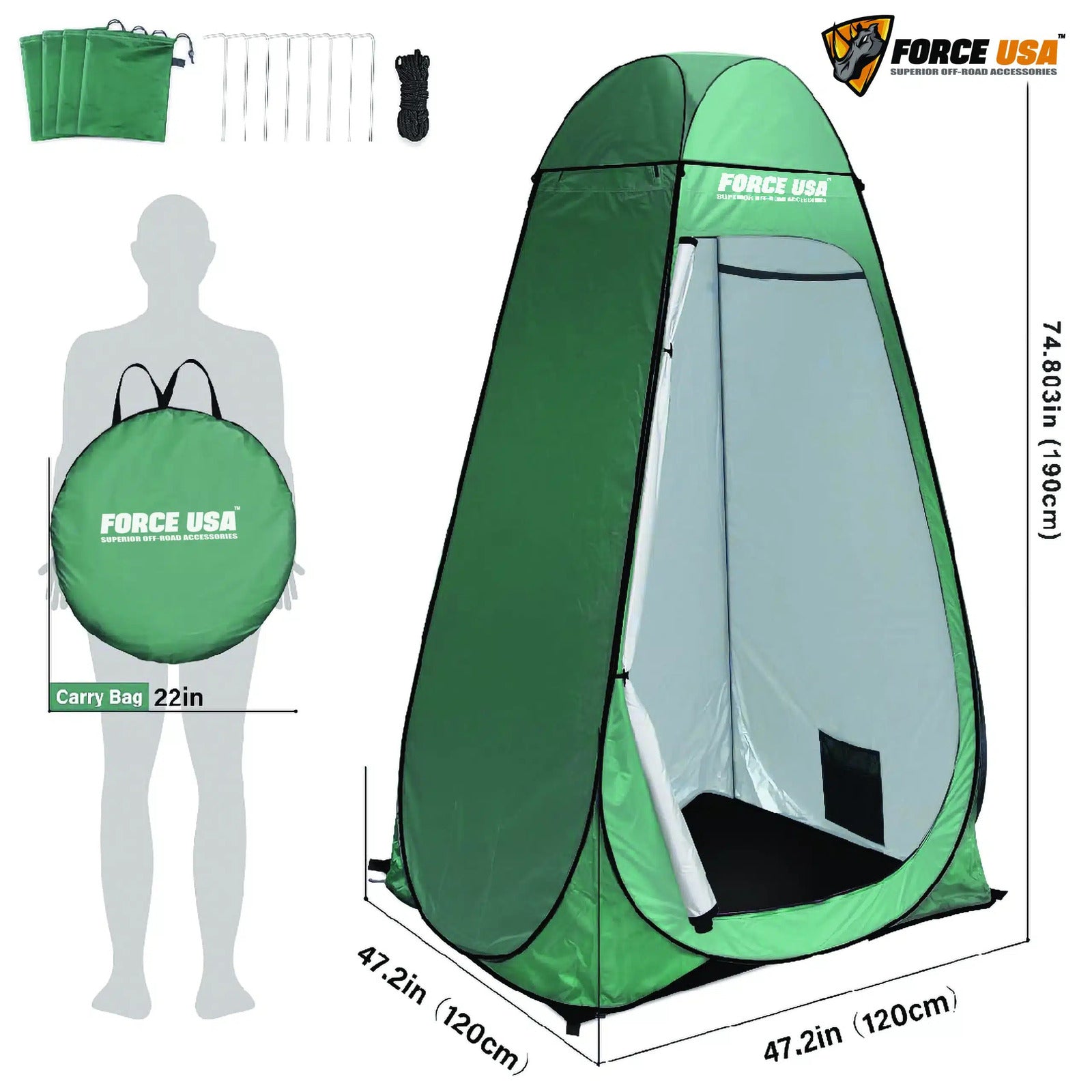 FORCE USA Green Portable Pop Up  Shower Tent Spacious Changing Room for Camping - Image 2