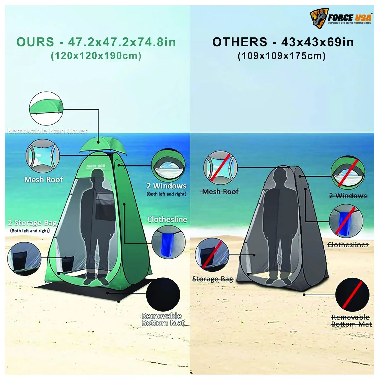 FORCE USA Green Portable Pop Up  Shower Tent Spacious Changing Room for Camping - Image 4