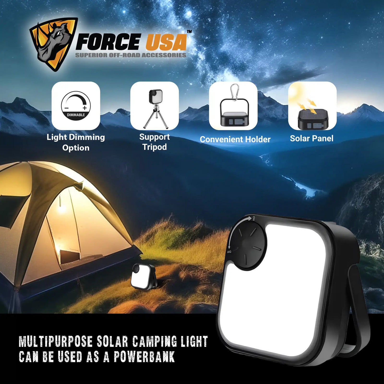 FORCE USA Multipurpose Solar Camping Light with Power Bank Functionality - Image 4