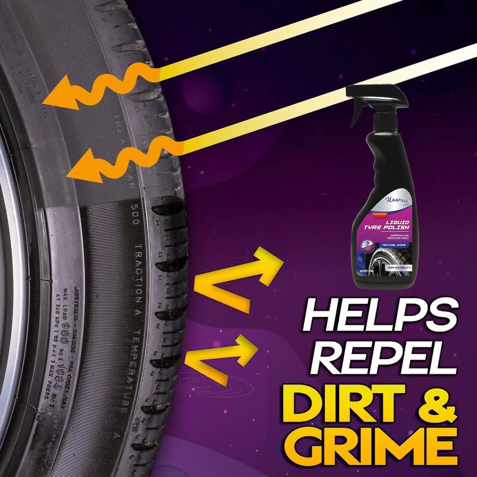 HAWAII Liquid Tyre Polish Spray (500 ml) for Long-Lasting Rich Deep Shine and - Image 6