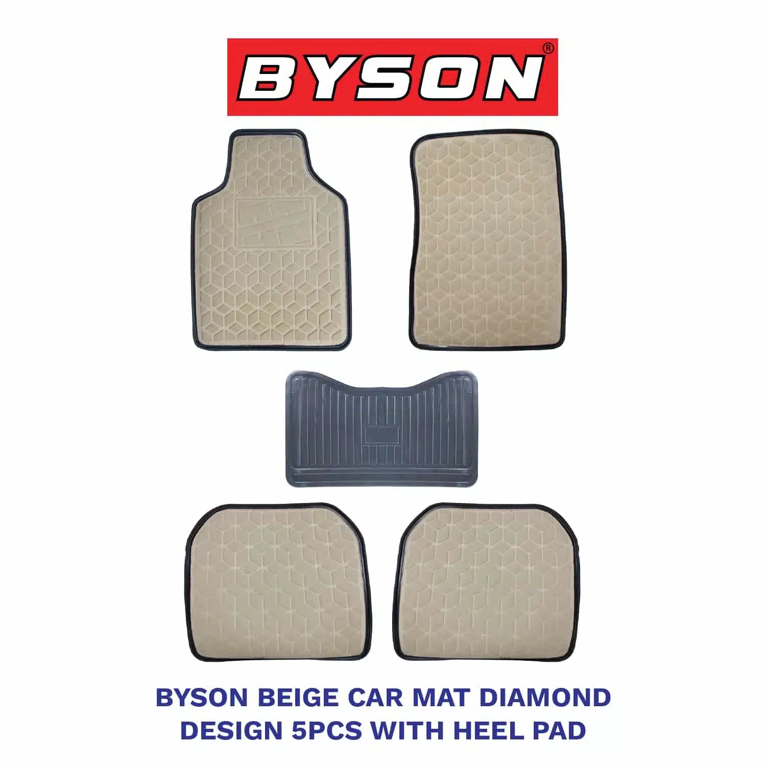 BYSON Durable Auto Universal Car Mat Diamond Design with Heel Pad 5-Pieces