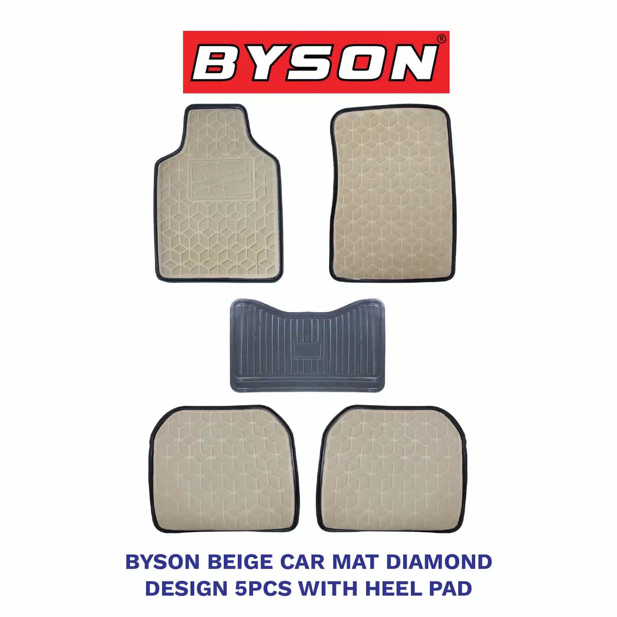 BYSON Durable Auto Universal Car Mat Diamond Design with Heel Pad 5-Pieces