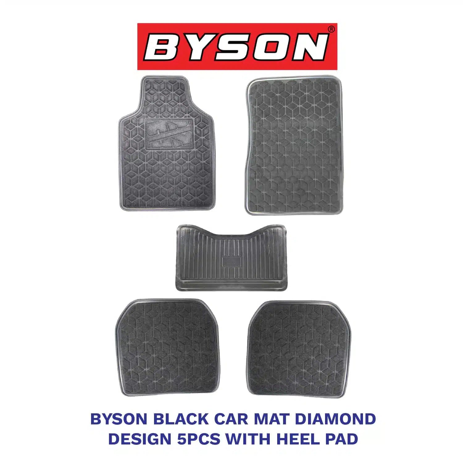 BYSON Durable Auto Universal Car Mat Diamond Design with Heel Pad 5-Pieces - Image 2