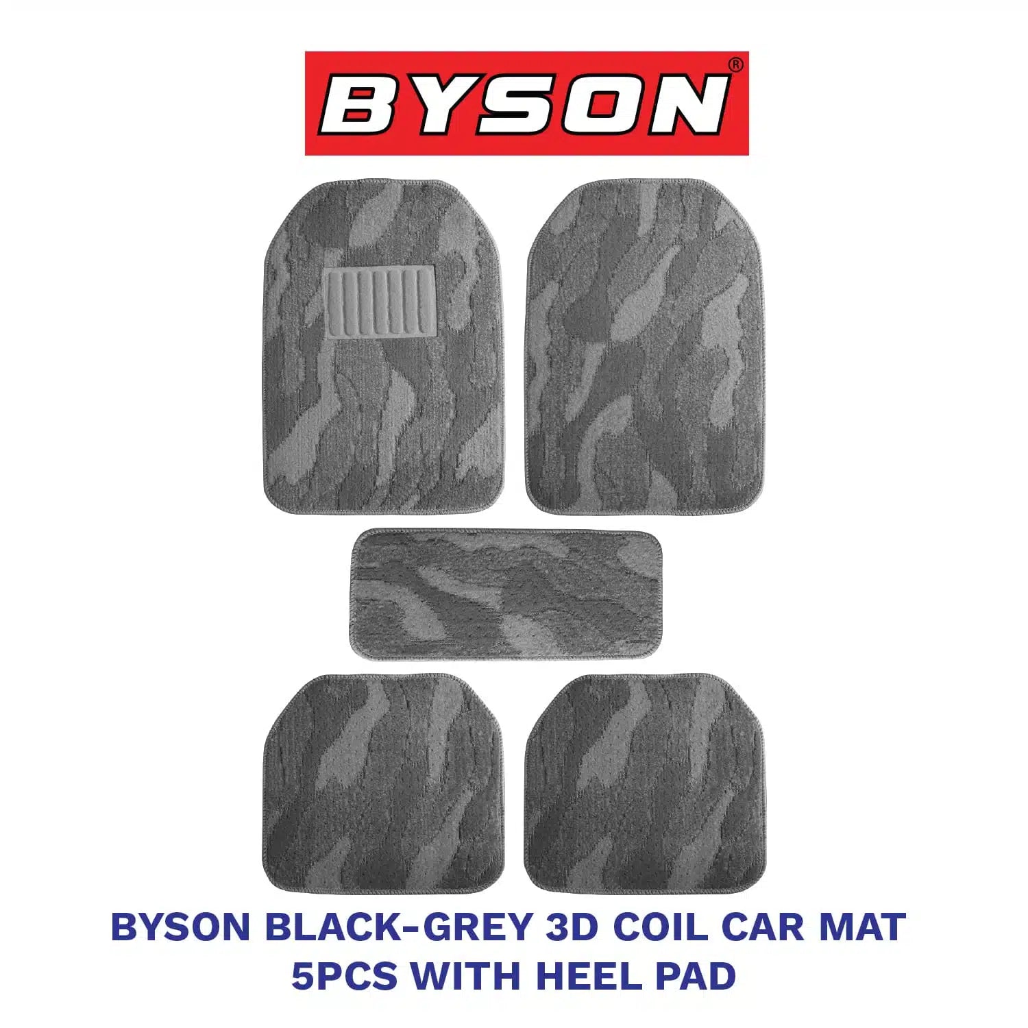 BYSON Durable Auto Universal Car Mat 3D Coil with Heel Pad 5-Pieces Cutting