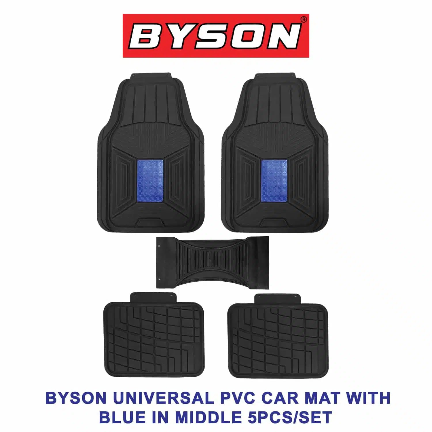 BYSON Universal PVC Car Mat with Blue in Middle 5 Pieces Set