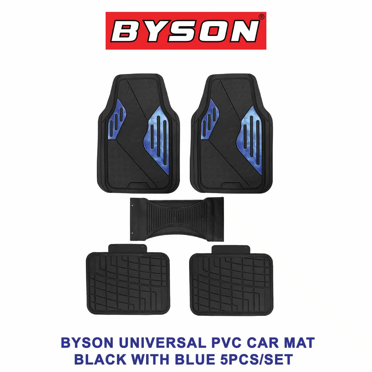 BYSON Universal PVC Car Mat Black with Blue 5 Pieces Set