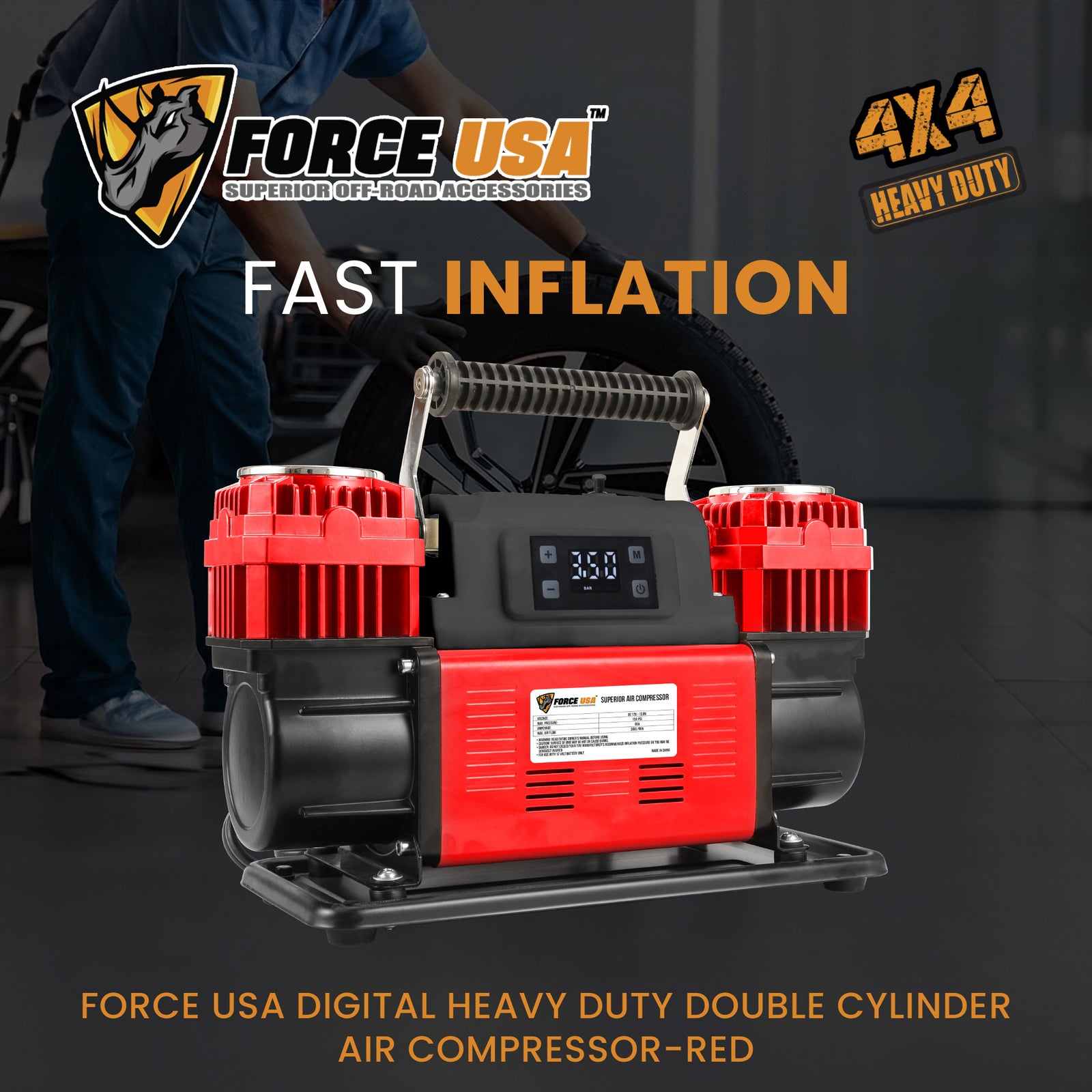 FORCE USA DIGITAL HEAVY DUTY DOUBLE CYLINDER AIR COMPRESSOR-RED - Image 4