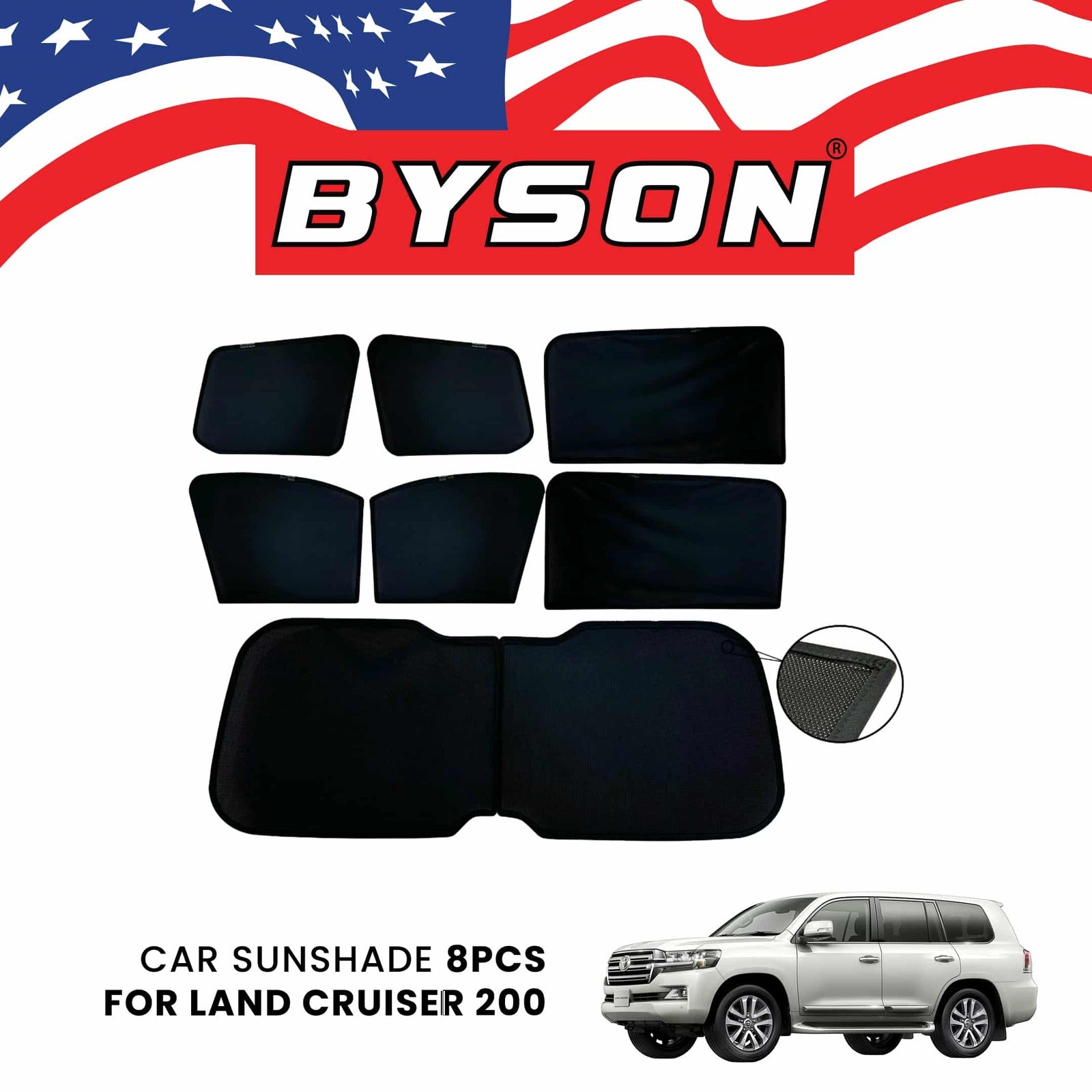 Byson 8-Piece Car Sunshade Set for Land Cruiser 200 � Ultimate UV Pr