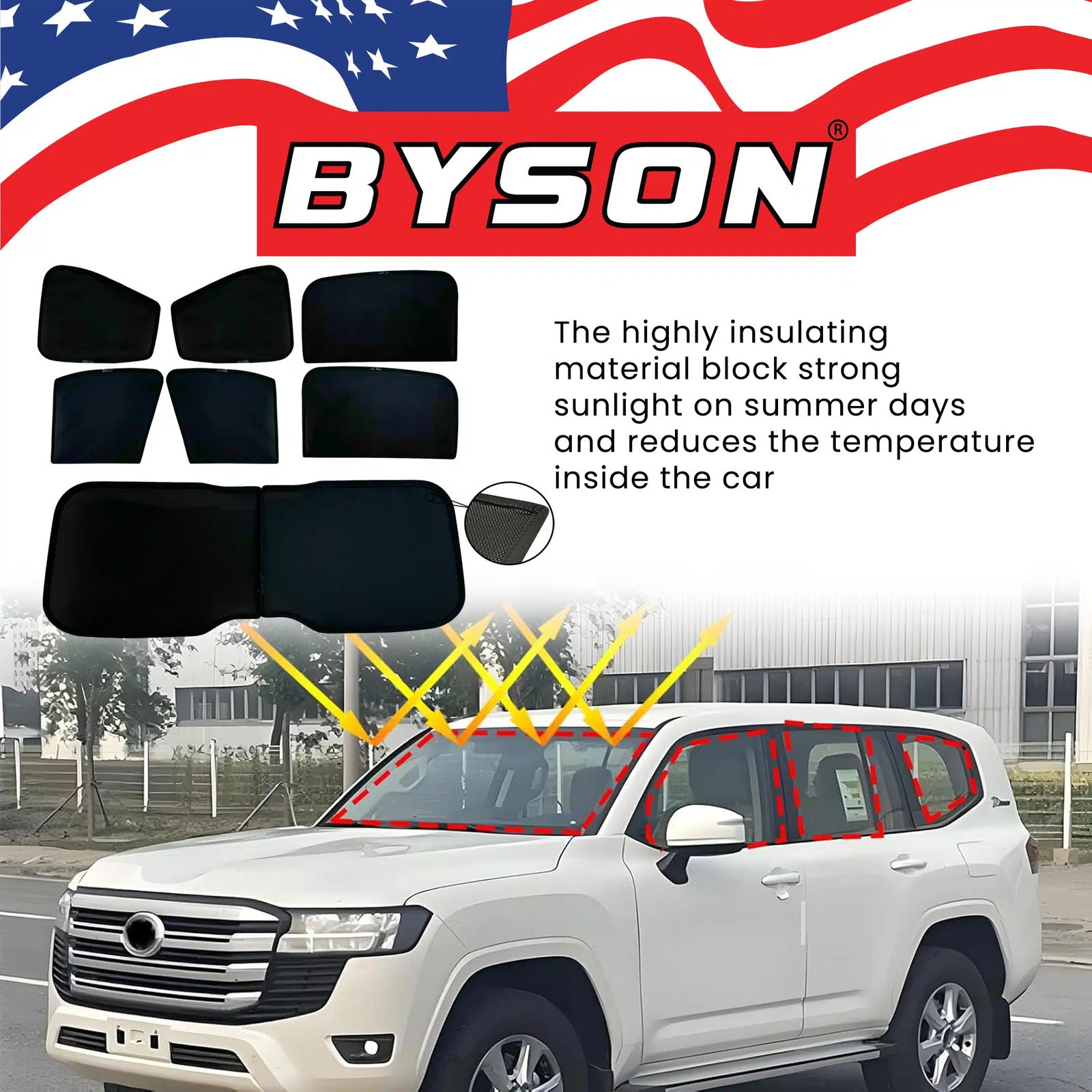 Byson 8-Piece Car Sunshade Set for Land Cruiser 300 � Maximum Sun & UV Pr - Image 5