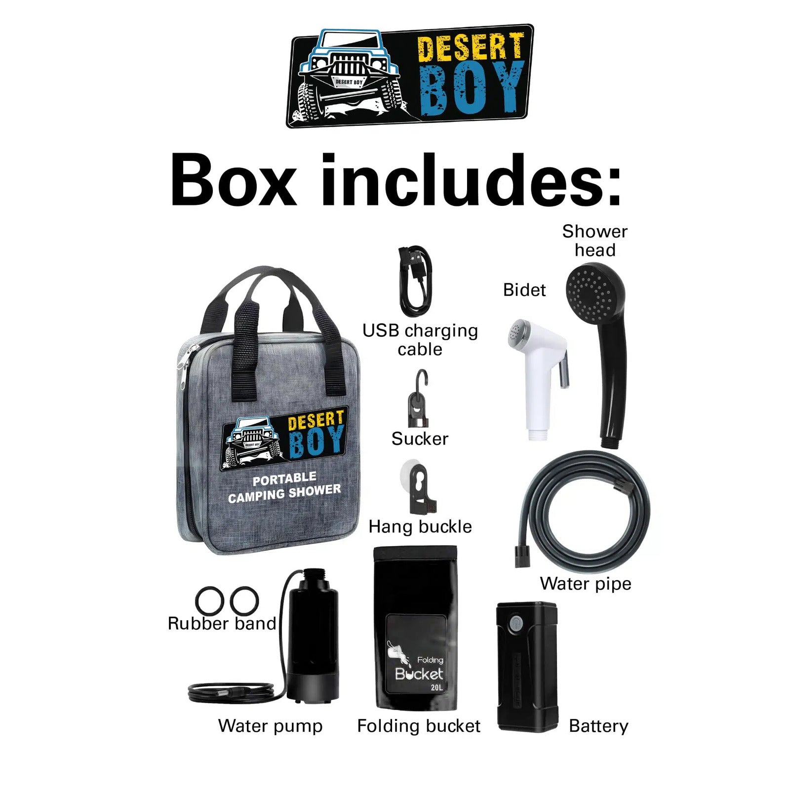 DESERT BOY CAMPING SHOWER KIT WITH 20L BUCKET - Image 2
