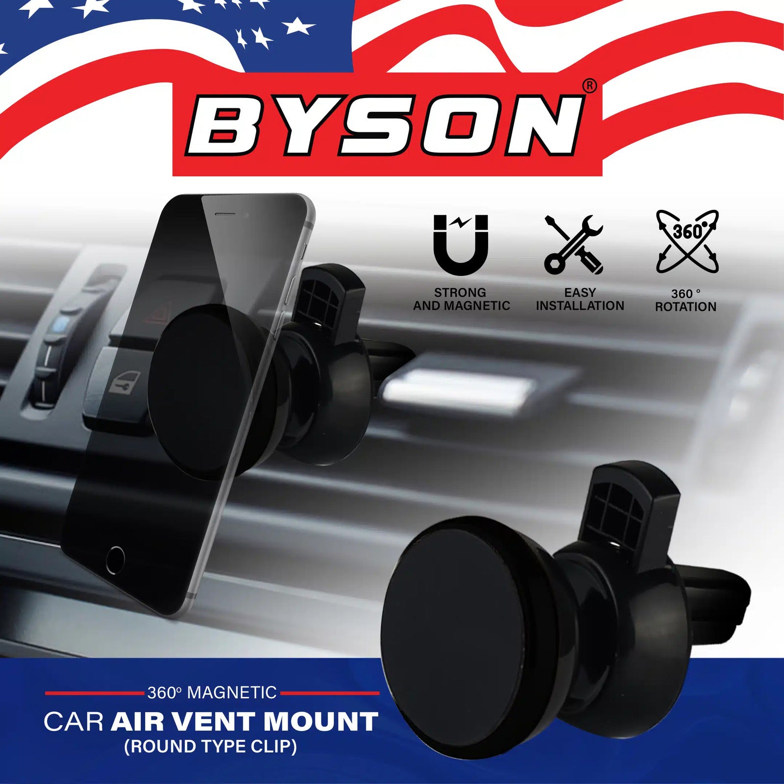 BYSON MAGNETIC MOUNT CAR HOLDER (ROUND TYPE CLIP) - Image 3