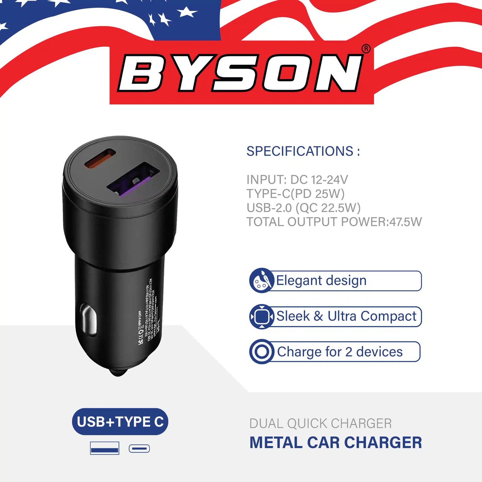 BYSON DUAL QC 3.0 CAR CHARGER 47.5W - Image 5