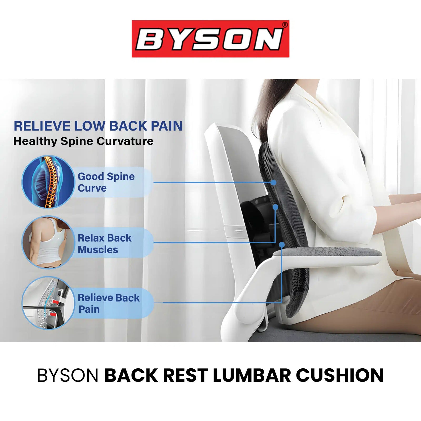 BYSON Back Rest Lumbar Cushion to alleviate back pain and promote proper - Image 5