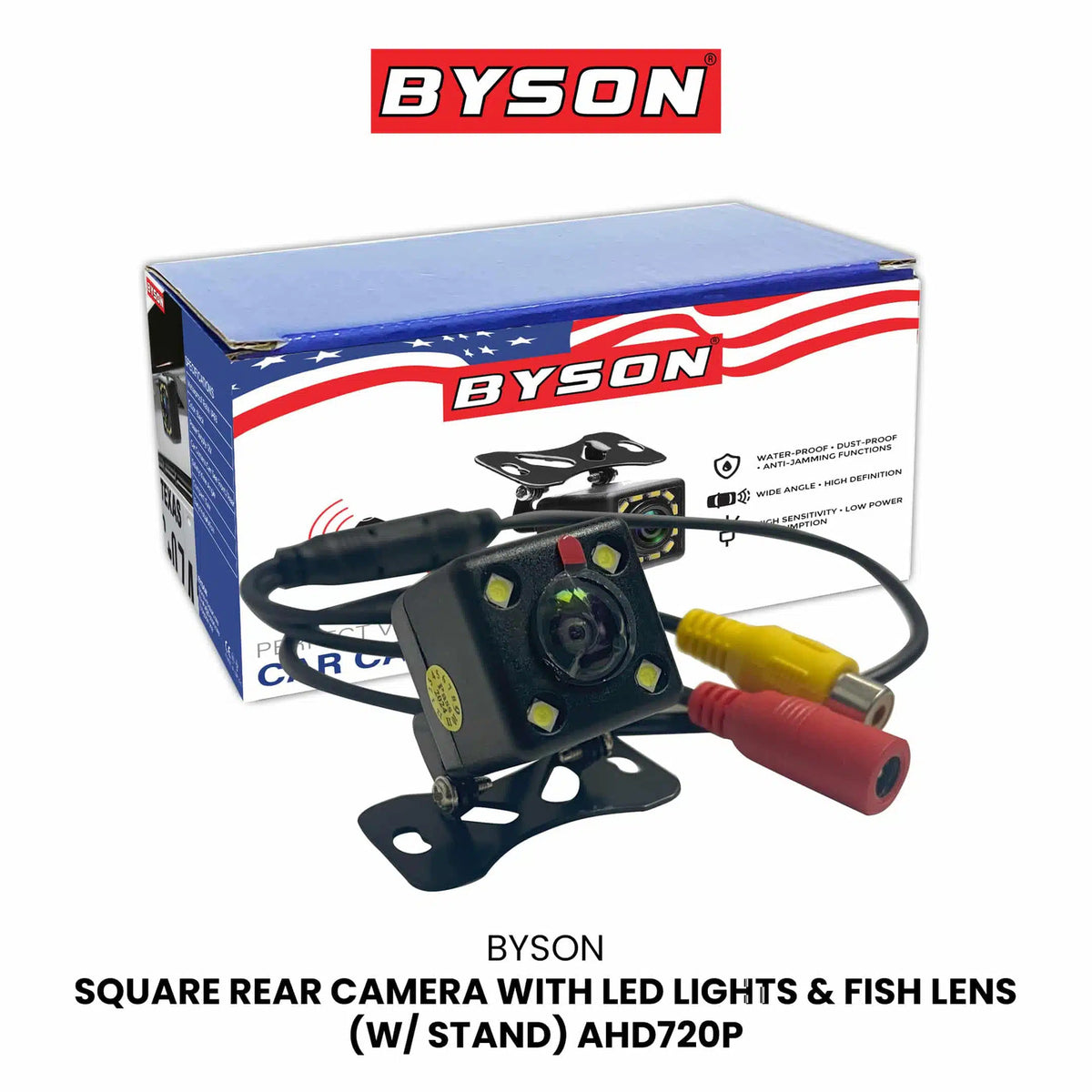 BYSON SQUARE REAR CAMERA WITH LED LIGHTS & FISH LENS (WITH STAND) AHD720P