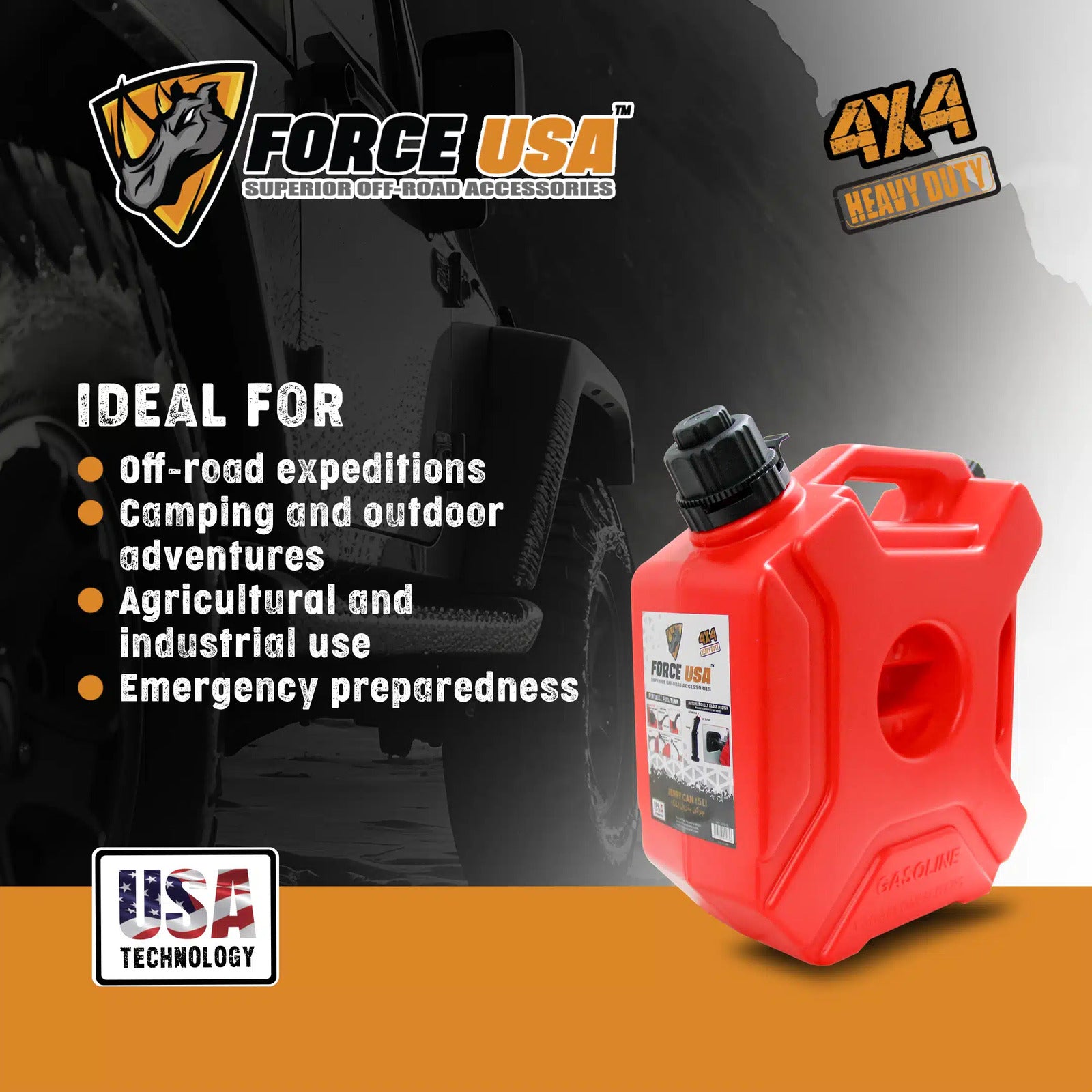 FORCE USA FLAT PLASTIC JERRY CAN- 5-Liter - Image 3