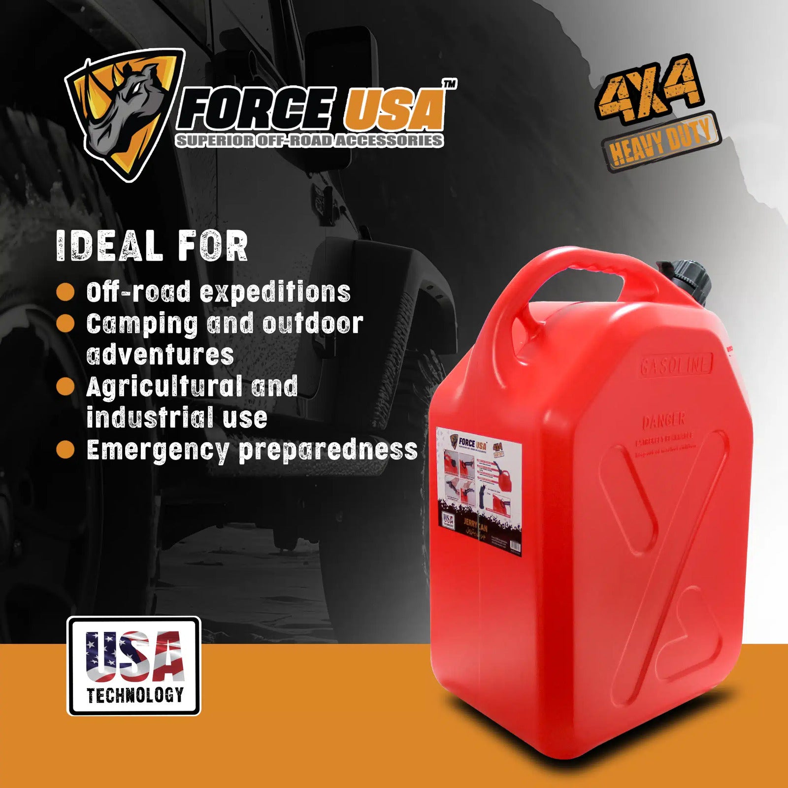 FORCE USA Plastic Jerry Can - 20 Liter - Image 3