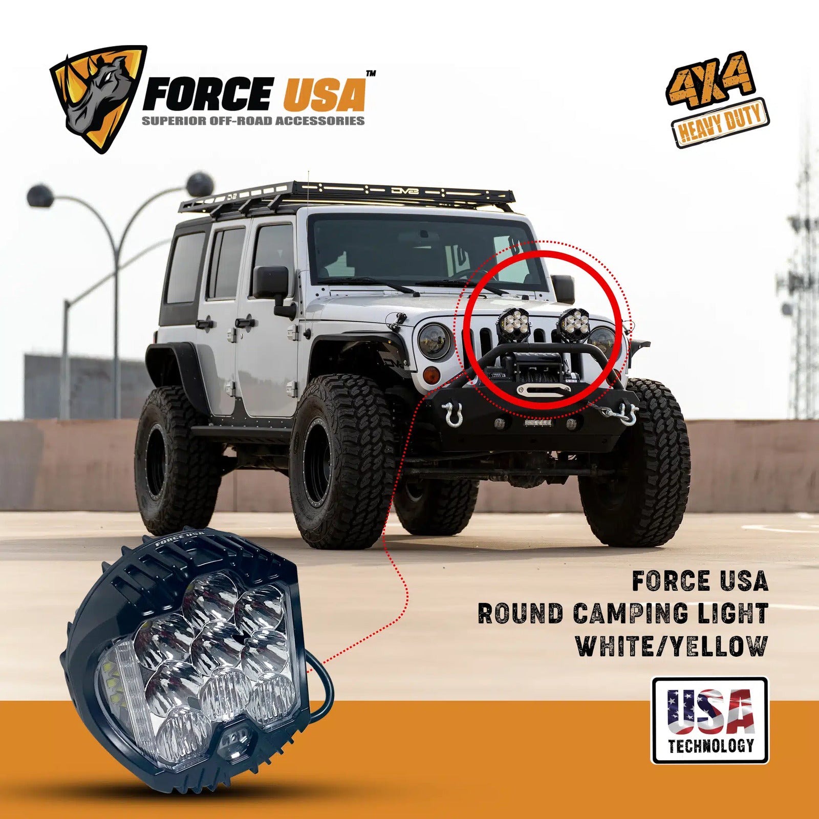 FORCE USA ROUND CAMPING LIGHT WHITE/YELLOW - Image 3