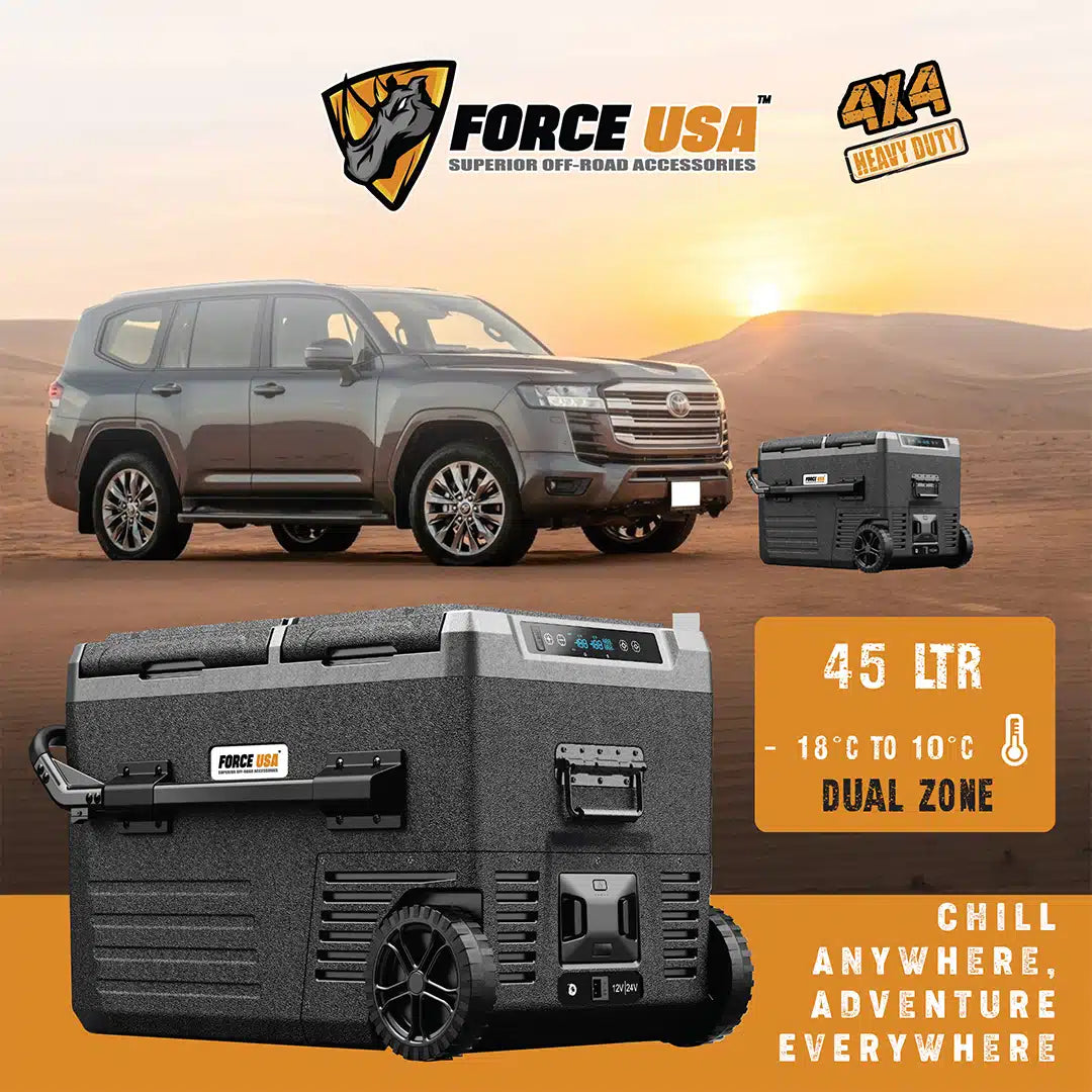 FORCE USA Portable Dual Zone Fridge 45L With Tyre : Battery Protection - Image 3