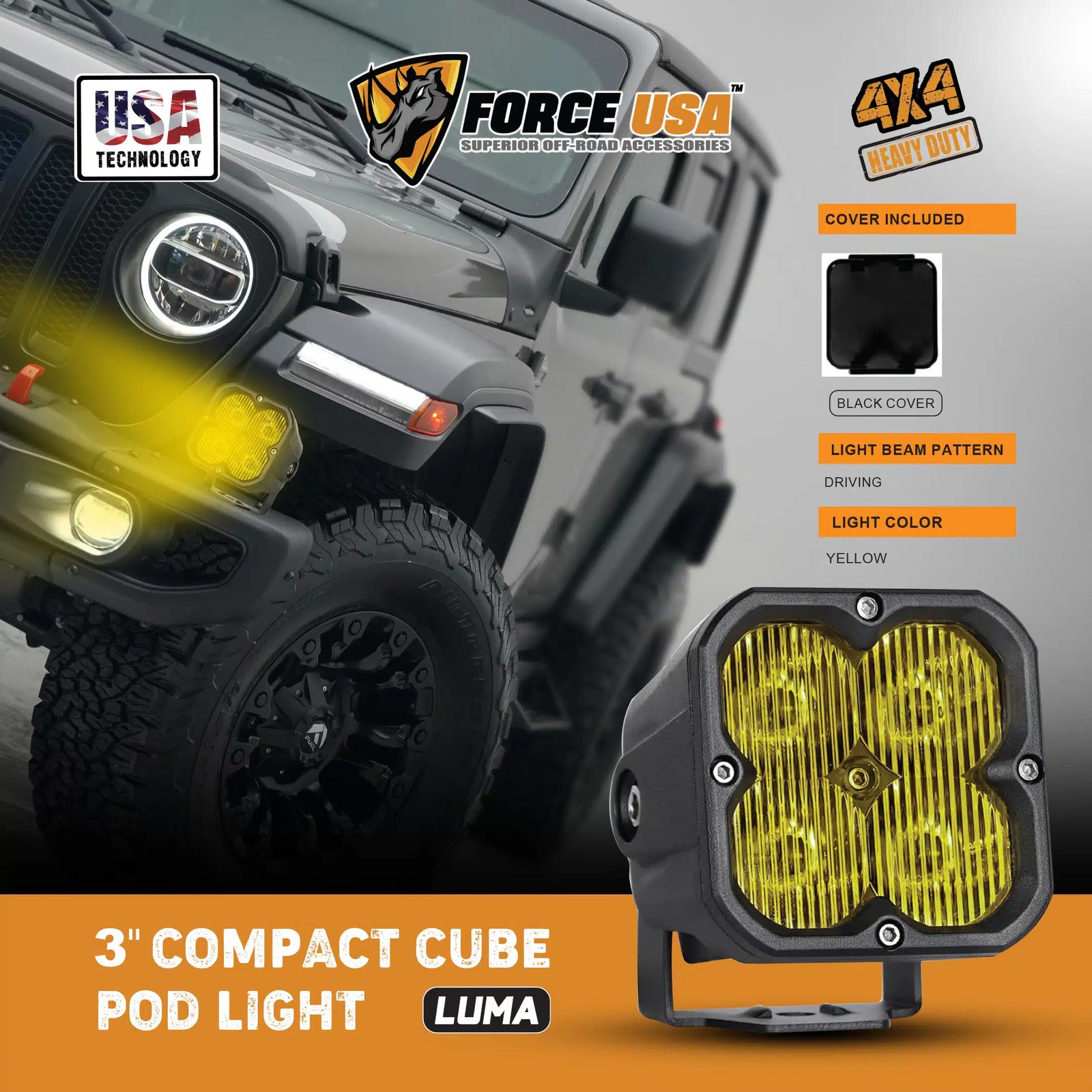 FORCE USA 3 IN COMPACT CUBE DRIVING LUMA LIGHT-YELLOW - Image 5