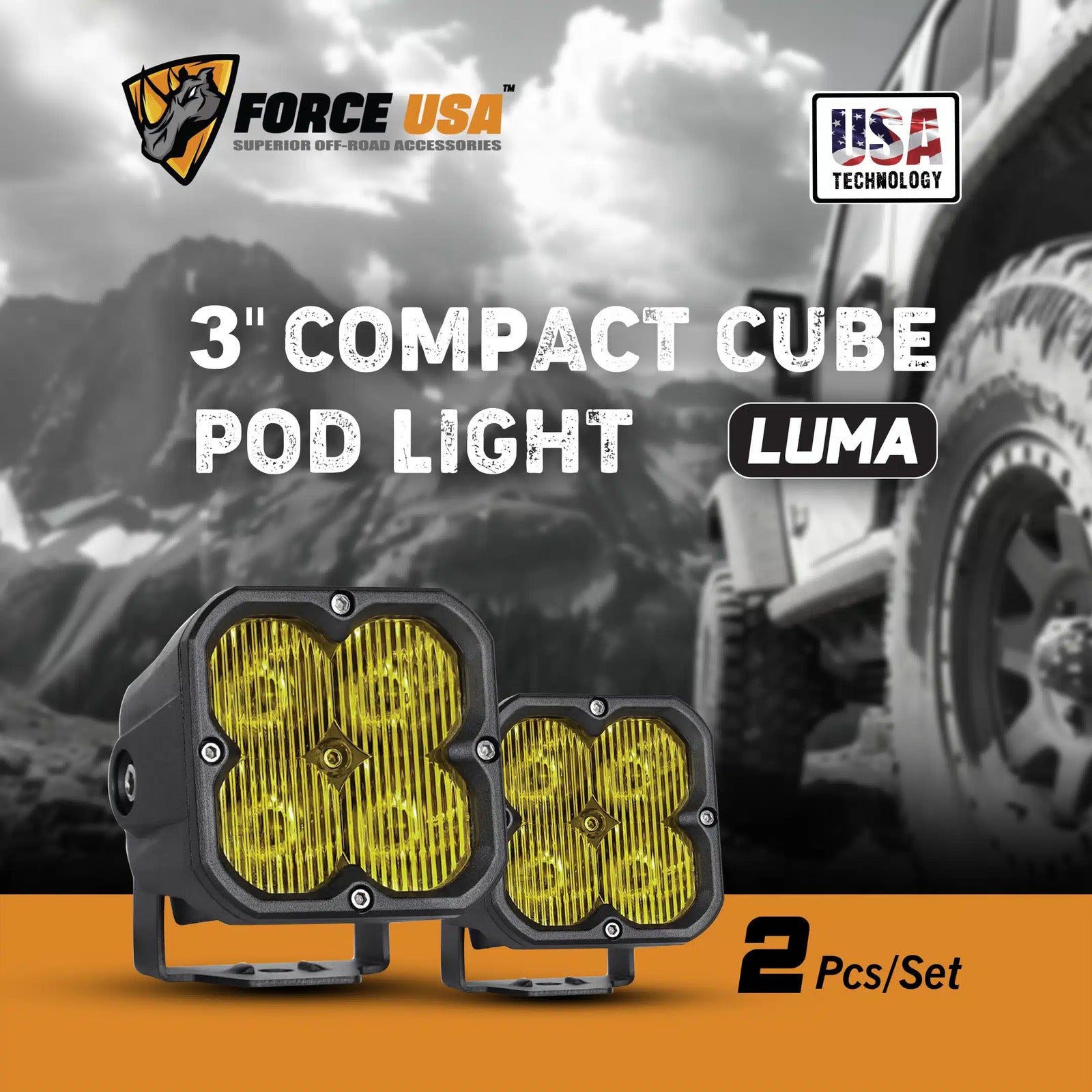 FORCE USA 3 IN COMPACT CUBE DRIVING LUMA LIGHT-YELLOW - Image 4
