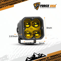 FORCE USA 3 IN COMPACT CUBE DRIVING LUMA LIGHT FOG - YELLOW - Image 2