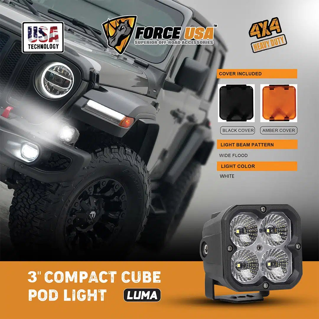 FORCE USA 3-IN-1 COMPACT CUBE DRIVING LUMA LIGHT FLOOD- WHITE - Image 2